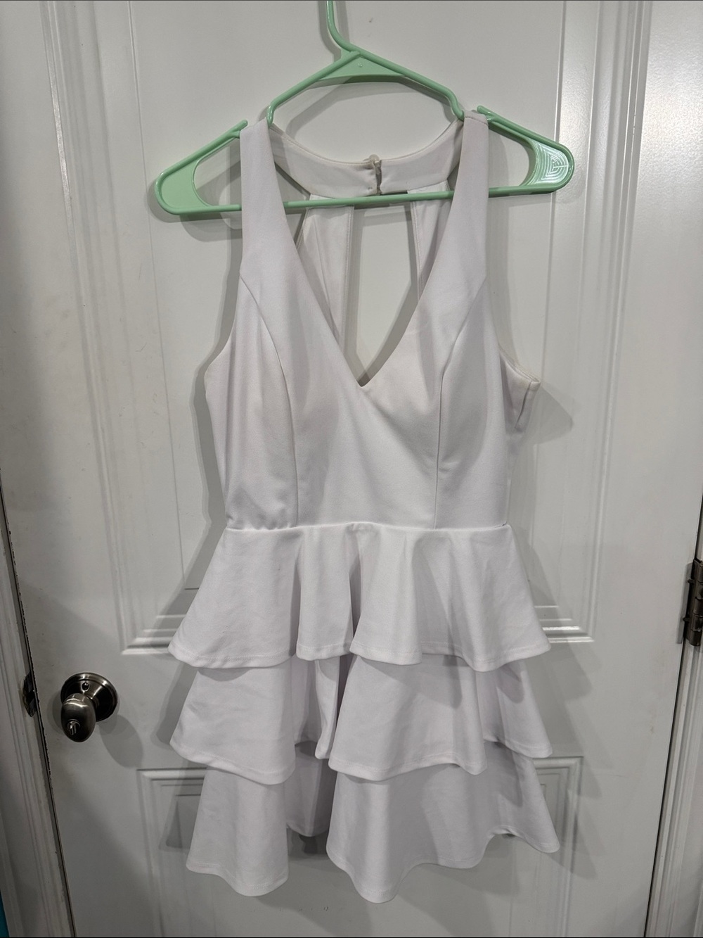 Altar'd State White Tiered V-Neck Mini Dress
